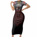 Custom Penrith Panthers Short Sleeve Bodycon Dress Black Panther Warrior Polynesia Islander Rugby Mascot