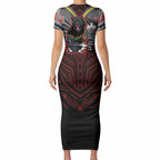 Custom Penrith Panthers Short Sleeve Bodycon Dress Black Panther Warrior Polynesia Islander Rugby Mascot