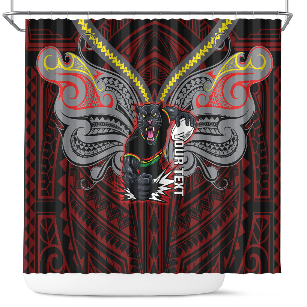 Custom Penrith Panthers Shower Curtain Black Panther Warrior Polynesia Islander Rugby Mascot
