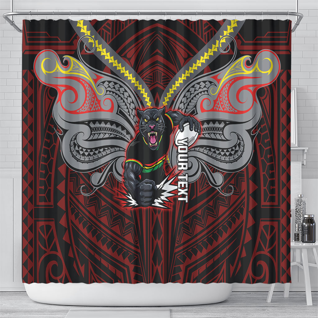 Custom Penrith Panthers Shower Curtain Black Panther Warrior Polynesia Islander Rugby Mascot