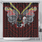 Custom Penrith Panthers Shower Curtain Black Panther Warrior Polynesia Islander Rugby Mascot