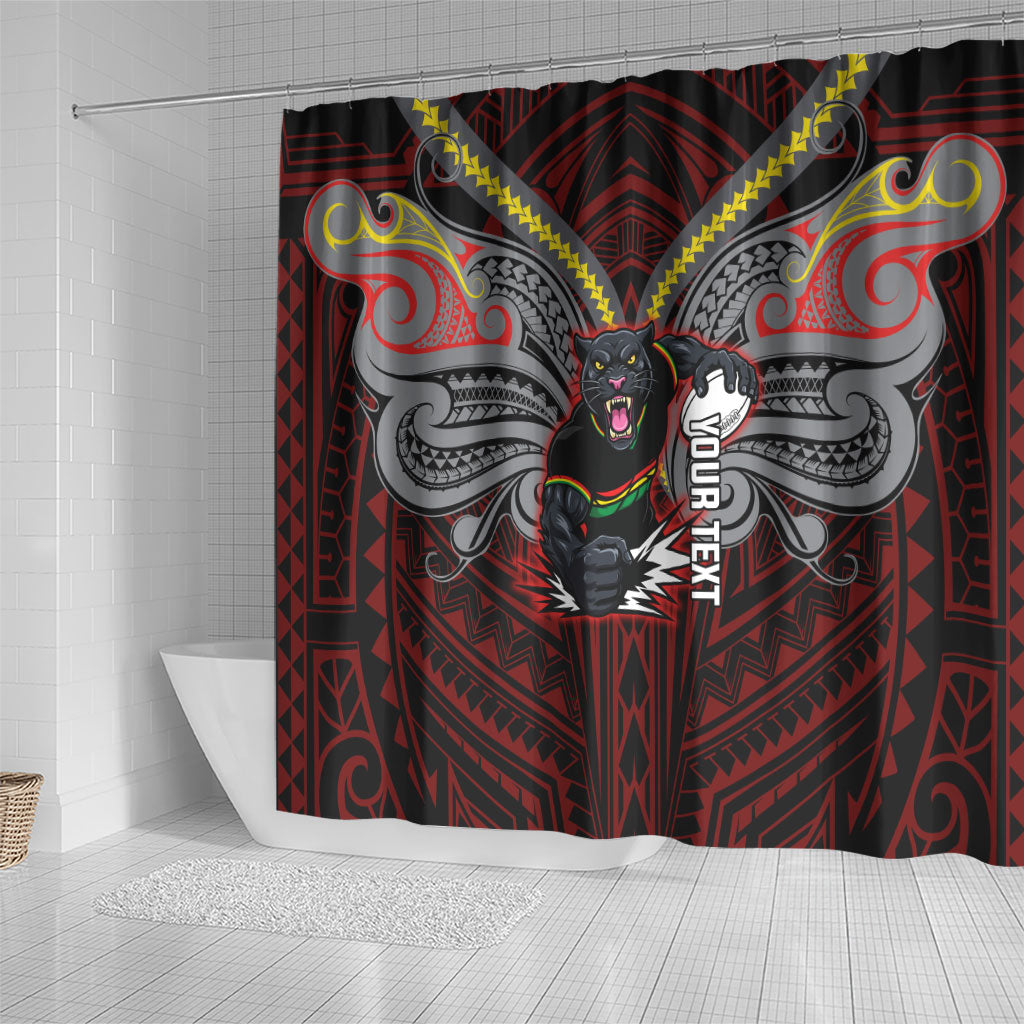 Custom Penrith Panthers Shower Curtain Black Panther Warrior Polynesia Islander Rugby Mascot