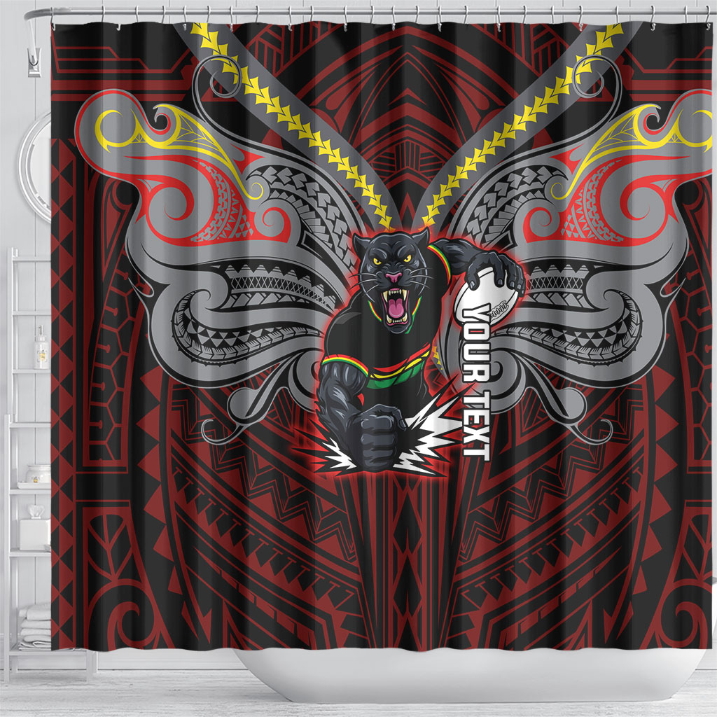 Custom Penrith Panthers Shower Curtain Black Panther Warrior Polynesia Islander Rugby Mascot