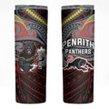 Custom Penrith Panthers Skinny Tumbler Black Panther Warrior Polynesia Islander Rugby Mascot