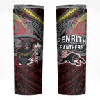 Custom Penrith Panthers Skinny Tumbler Black Panther Warrior Polynesia Islander Rugby Mascot