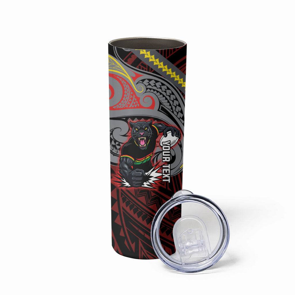 Custom Penrith Panthers Skinny Tumbler Black Panther Warrior Polynesia Islander Rugby Mascot