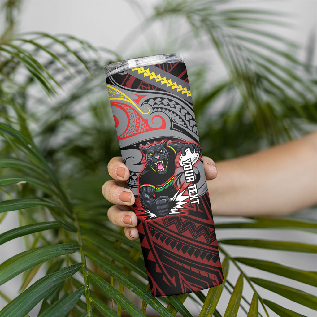 Custom Penrith Panthers Skinny Tumbler Black Panther Warrior Polynesia Islander Rugby Mascot