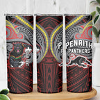 Custom Penrith Panthers Skinny Tumbler Black Panther Warrior Polynesia Islander Rugby Mascot