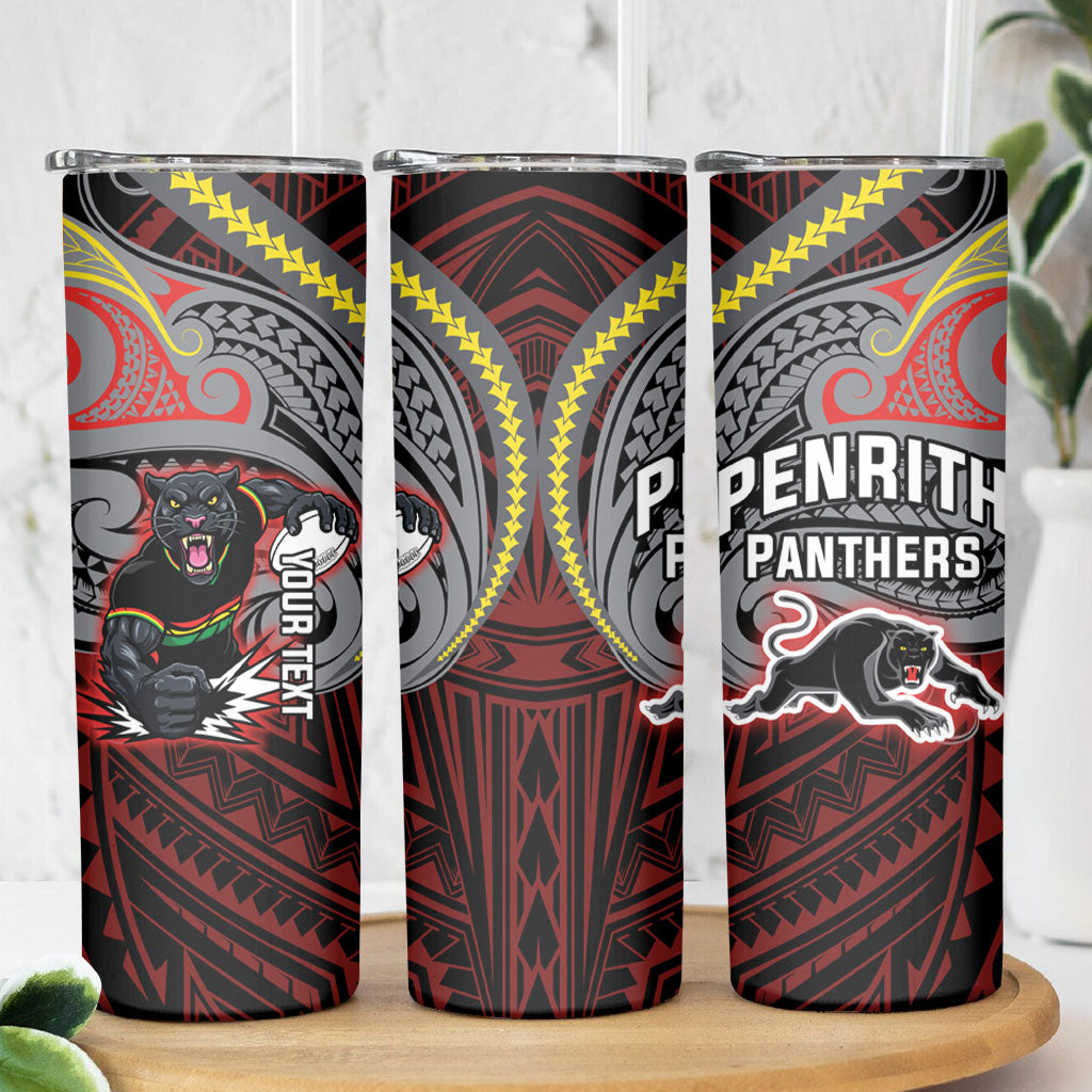 Custom Penrith Panthers Skinny Tumbler Black Panther Warrior Polynesia Islander Rugby Mascot