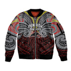 Custom Penrith Panthers Sleeve Zip Bomber Jacket Black Panther Warrior Polynesia Islander Rugby Mascot