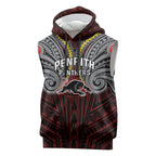 Custom Penrith Panthers Sleeveless Hoodie Black Panther Warrior Polynesia Islander Rugby Mascot