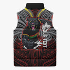 Custom Penrith Panthers Sleeveless Puffer Jacket Black Panther Warrior Polynesia Islander Rugby Mascot