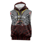 Custom Penrith Panthers Sleeveless Zip Hoodie Black Panther Warrior Polynesia Islander Rugby Mascot