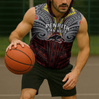 Custom Penrith Panthers Sleeveless Zip Hoodie Black Panther Warrior Polynesia Islander Rugby Mascot