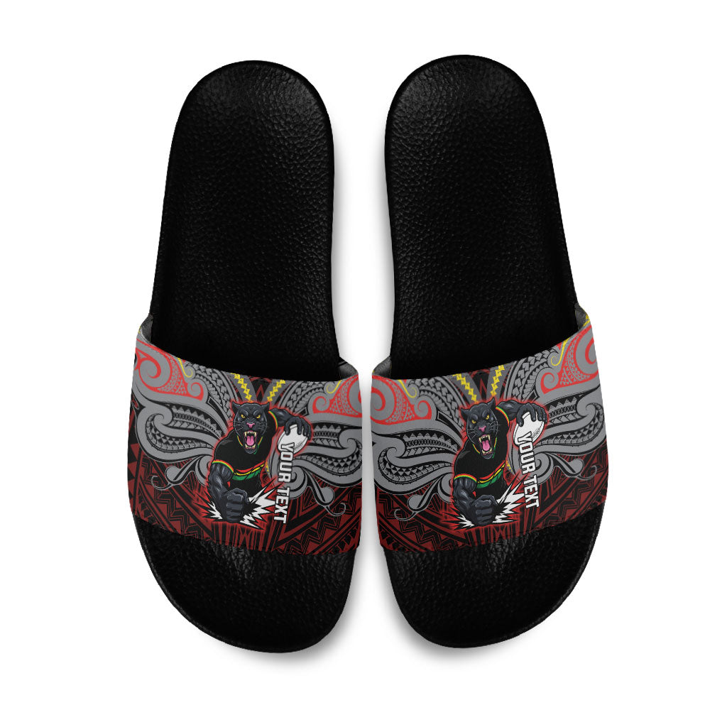 Custom Penrith Panthers Slide Sandals Black Panther Warrior Polynesia Islander Rugby Mascot