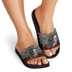 Custom Penrith Panthers Slide Sandals Black Panther Warrior Polynesia Islander Rugby Mascot