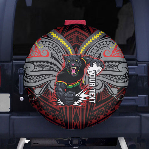 Custom Penrith Panthers Spare Tire Cover Black Panther Warrior Polynesia Islander Rugby Mascot