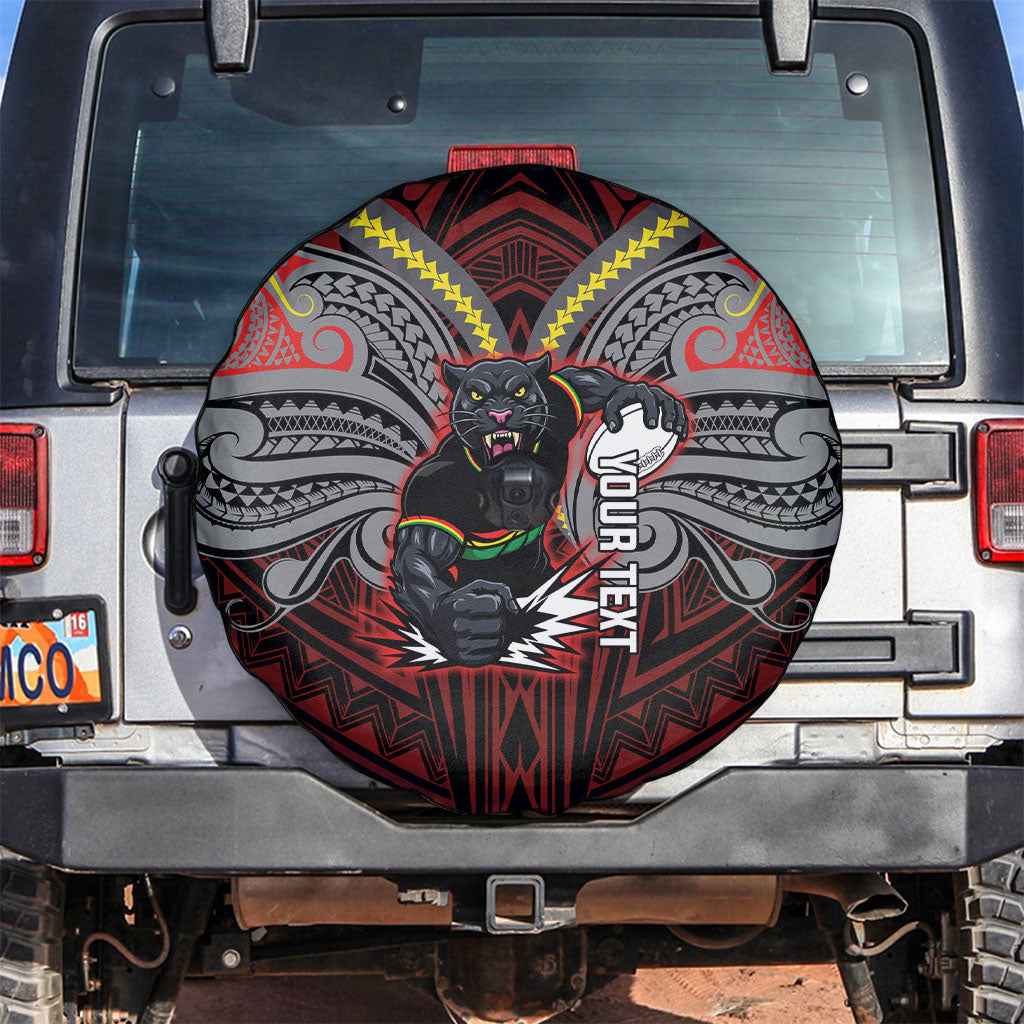 Custom Penrith Panthers Spare Tire Cover Black Panther Warrior Polynesia Islander Rugby Mascot