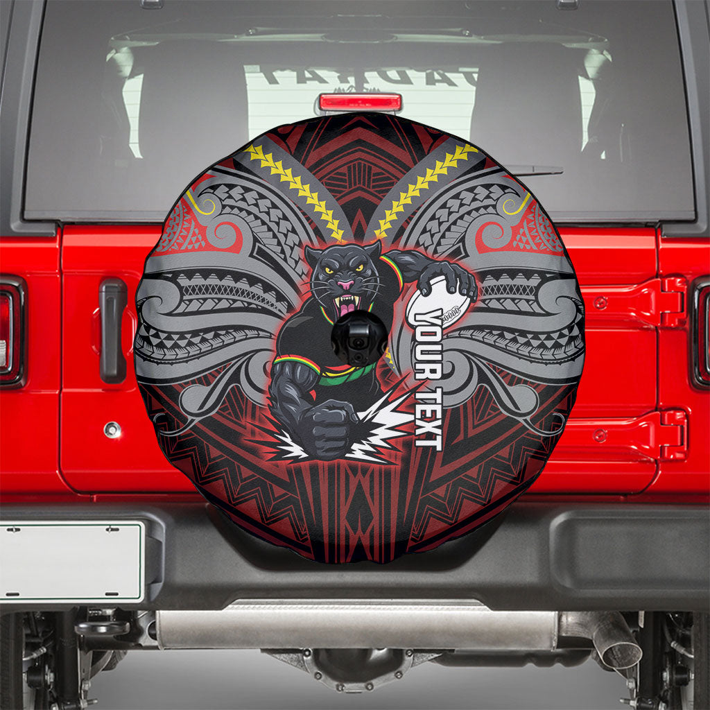 Custom Penrith Panthers Spare Tire Cover Black Panther Warrior Polynesia Islander Rugby Mascot