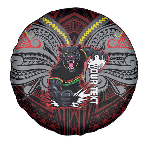 Custom Penrith Panthers Spare Tire Cover Black Panther Warrior Polynesia Islander Rugby Mascot