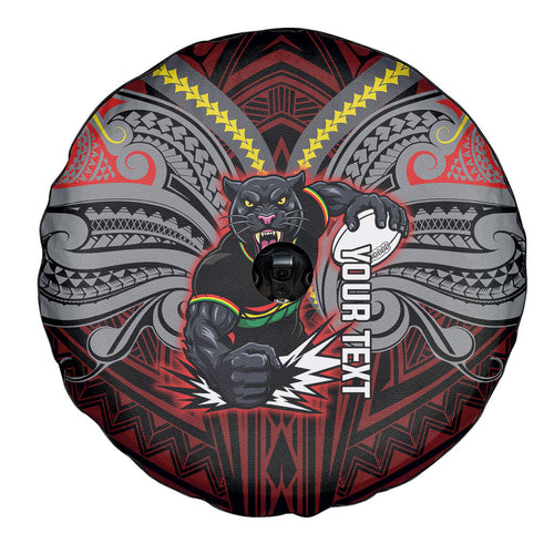 Custom Penrith Panthers Spare Tire Cover Black Panther Warrior Polynesia Islander Rugby Mascot