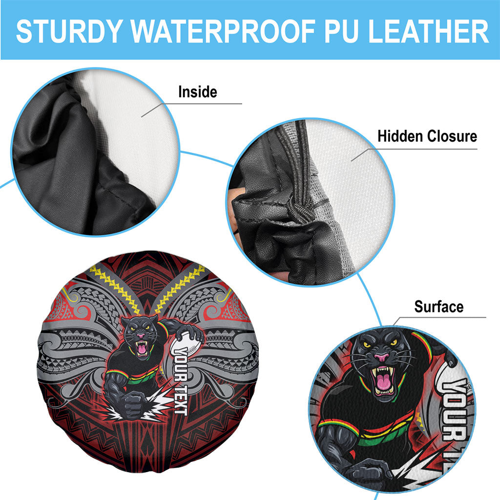 Custom Penrith Panthers Spare Tire Cover Black Panther Warrior Polynesia Islander Rugby Mascot