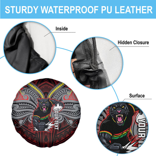 Custom Penrith Panthers Spare Tire Cover Black Panther Warrior Polynesia Islander Rugby Mascot