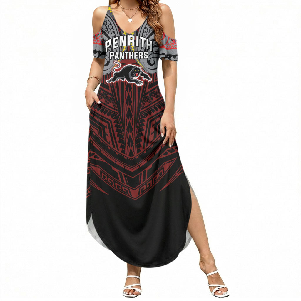 Custom Penrith Panthers Summer Maxi Dress Black Panther Warrior Polynesia Islander Rugby Mascot