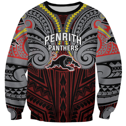 Custom Penrith Panthers Sweatshirt Black Panther Warrior Polynesia Islander Rugby Mascot