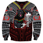 Custom Penrith Panthers Sweatshirt Black Panther Warrior Polynesia Islander Rugby Mascot