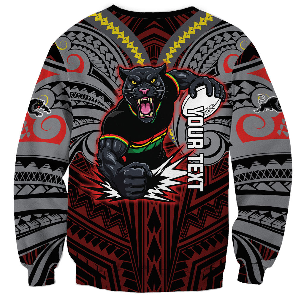 Custom Penrith Panthers Sweatshirt Black Panther Warrior Polynesia Islander Rugby Mascot