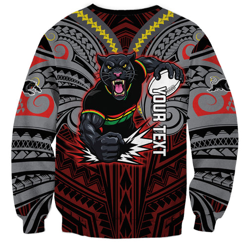 Custom Penrith Panthers Sweatshirt Black Panther Warrior Polynesia Islander Rugby Mascot