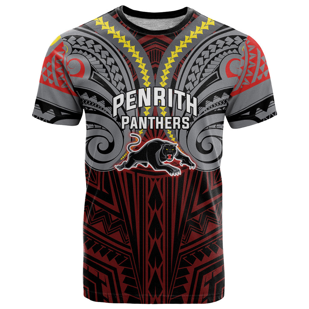 Custom Penrith Panthers T Shirt Black Panther Warrior Polynesia Islander Rugby Mascot