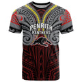 Custom Penrith Panthers T Shirt Black Panther Warrior Polynesia Islander Rugby Mascot