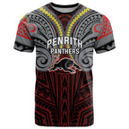 Custom Penrith Panthers T Shirt Black Panther Warrior Polynesia Islander Rugby Mascot
