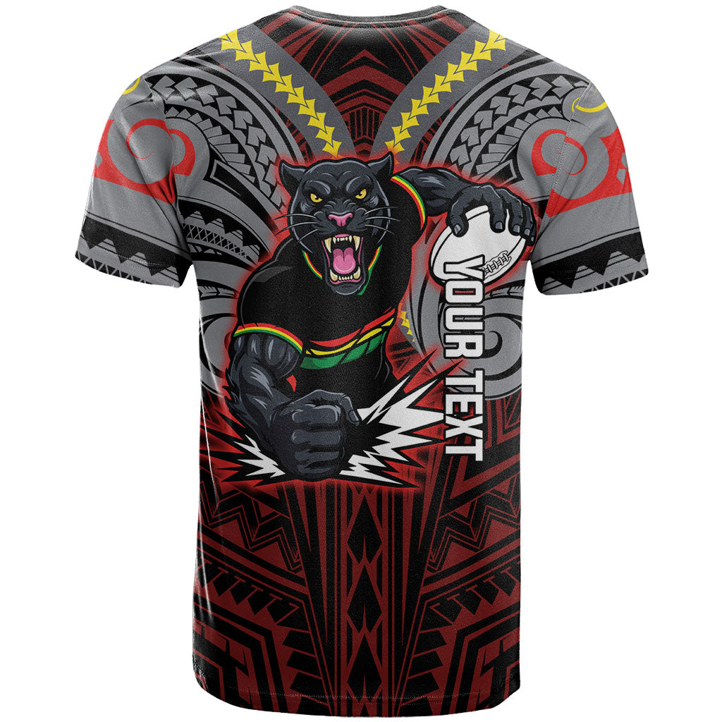 Custom Penrith Panthers T Shirt Black Panther Warrior Polynesia Islander Rugby Mascot