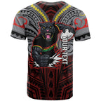 Custom Penrith Panthers T Shirt Black Panther Warrior Polynesia Islander Rugby Mascot