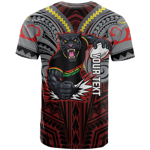 Custom Penrith Panthers T Shirt Black Panther Warrior Polynesia Islander Rugby Mascot