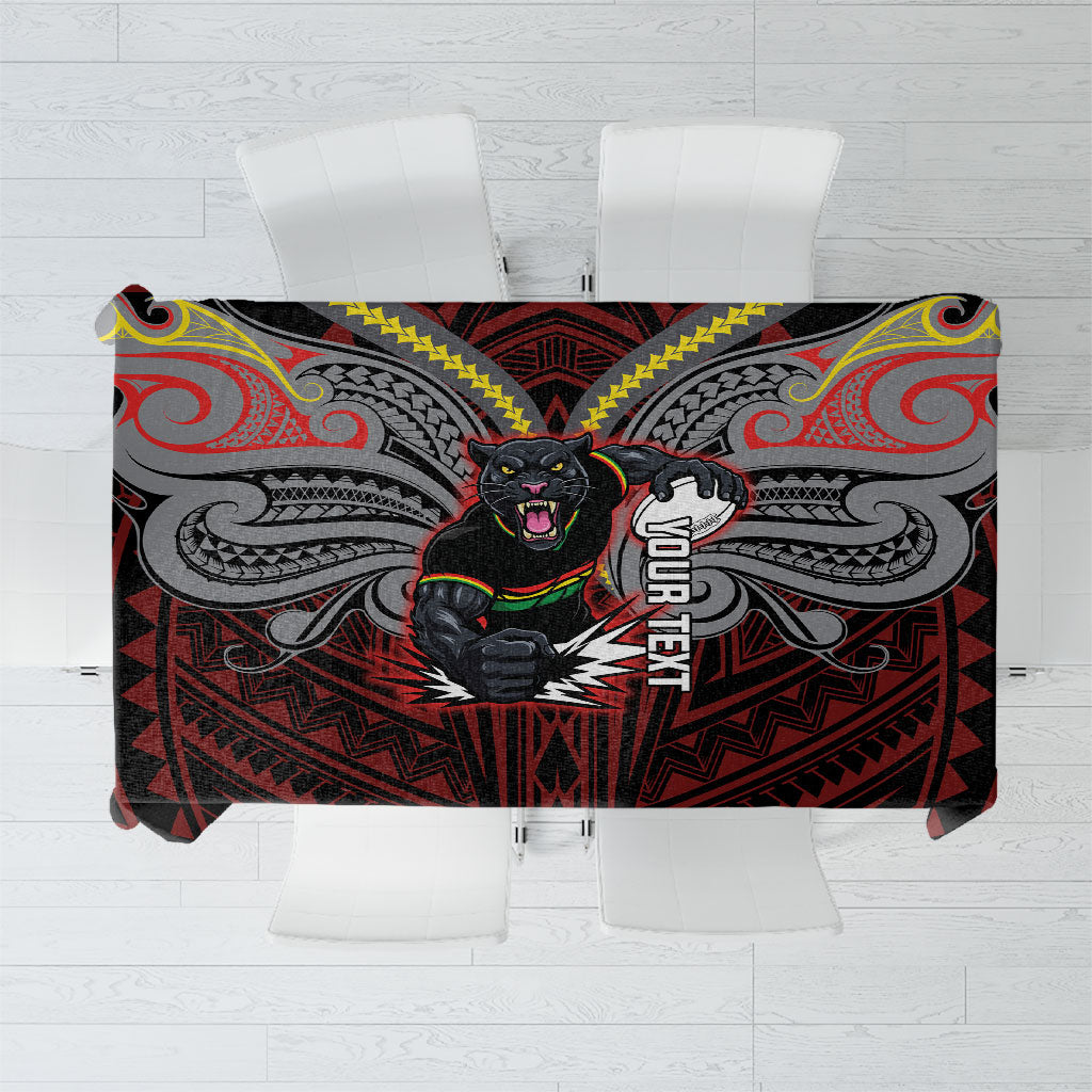 Custom Penrith Panthers Tablecloth Black Panther Warrior Polynesia Islander Rugby Mascot