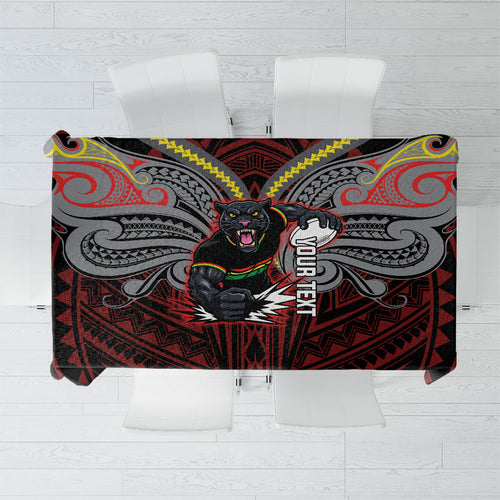 Custom Penrith Panthers Tablecloth Black Panther Warrior Polynesia Islander Rugby Mascot