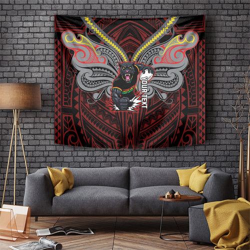 Custom Penrith Panthers Tapestry Black Panther Warrior Polynesia Islander Rugby Mascot