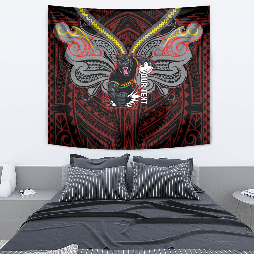 Custom Penrith Panthers Tapestry Black Panther Warrior Polynesia Islander Rugby Mascot