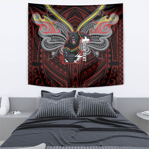 Custom Penrith Panthers Tapestry Black Panther Warrior Polynesia Islander Rugby Mascot