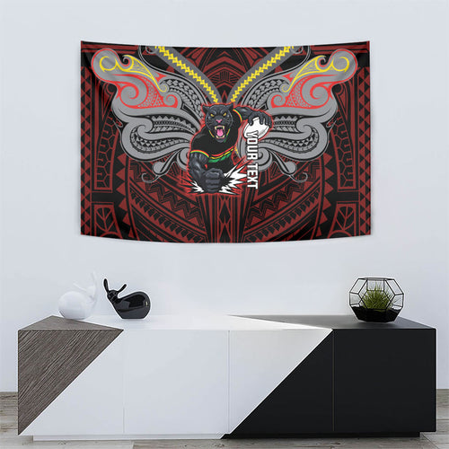 Custom Penrith Panthers Tapestry Black Panther Warrior Polynesia Islander Rugby Mascot