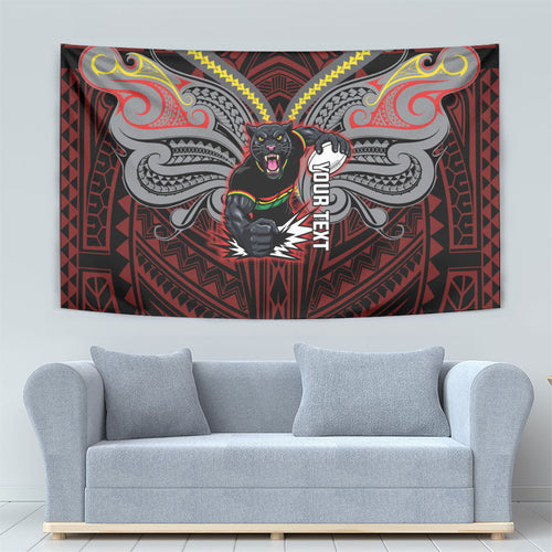 Custom Penrith Panthers Tapestry Black Panther Warrior Polynesia Islander Rugby Mascot