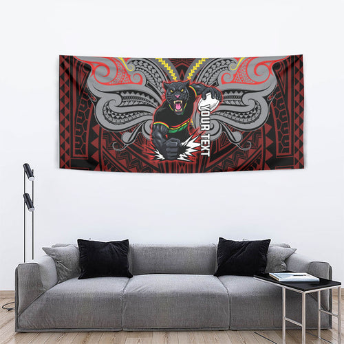 Custom Penrith Panthers Tapestry Black Panther Warrior Polynesia Islander Rugby Mascot