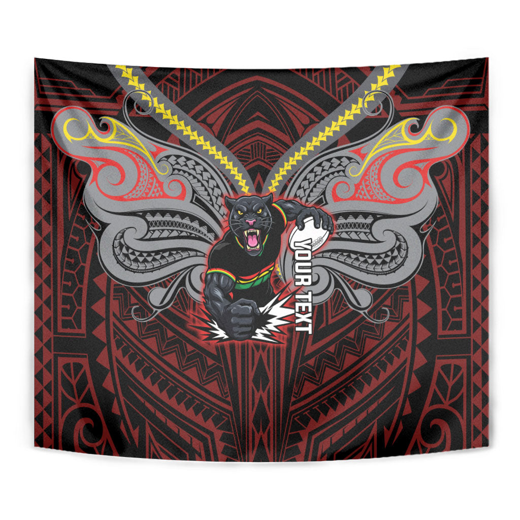 Custom Penrith Panthers Tapestry Black Panther Warrior Polynesia Islander Rugby Mascot