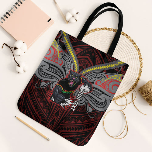 Custom Penrith Panthers Tote Bag Black Panther Warrior Polynesia Islander Rugby Mascot