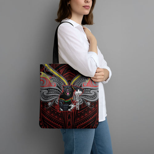 Custom Penrith Panthers Tote Bag Black Panther Warrior Polynesia Islander Rugby Mascot