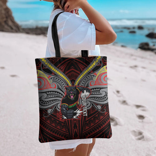 Custom Penrith Panthers Tote Bag Black Panther Warrior Polynesia Islander Rugby Mascot